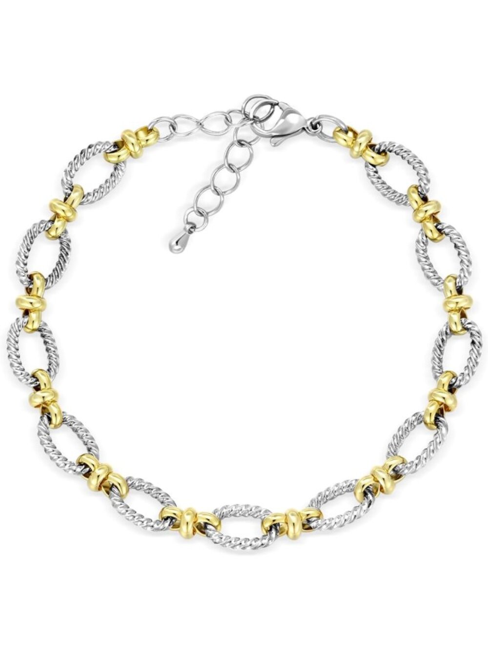 Stylish Two-Tone Twisted Rope Chain Bracelet for Women - Adjustable Lobster